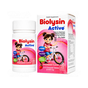 Apotek Online - BIOLYSIN ACTIVE STRAWBERRY (1 botol isi 30 tablet kunyah)
