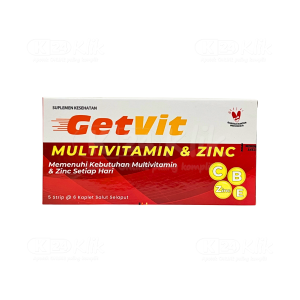Apotek Online - GETVIT MULTIVITAMIN DAN ZINC (1 strip isi 6 kaplet salut selaput)